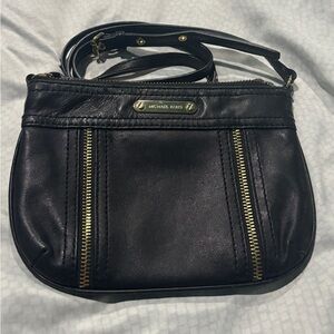 Michael Kors Black Leather Small Crossbody Shoulder Bag Gold Hardware